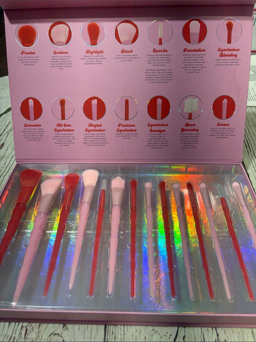 Ultimate Brush Collection Pink & Red Makeup Brush Set 14 Pcs NWT